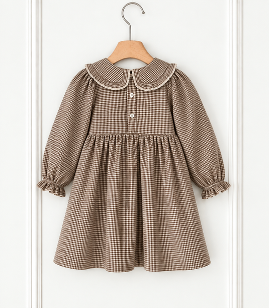 Charlotte baby girl dress with checked Peter Pan collar – Autumn-Winter