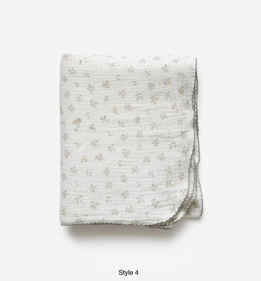 Mousseline bébé florale vintage 100% coton – Kaki Lilas