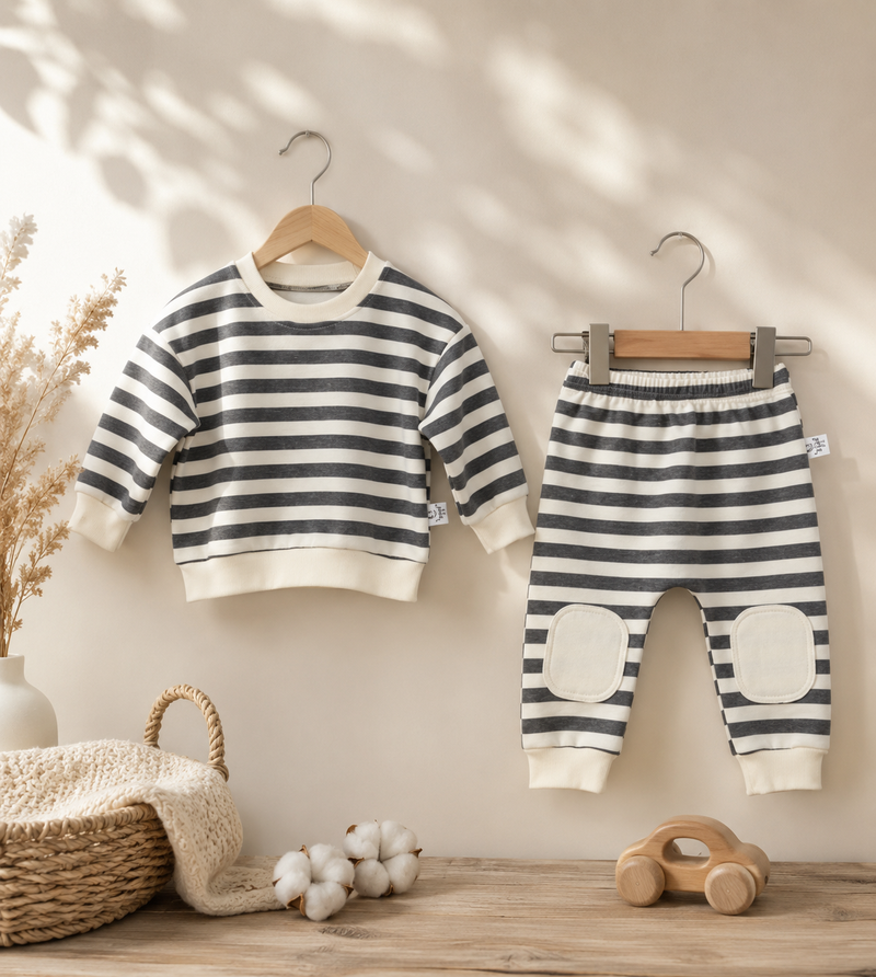 Chargez l'image dans la visionneuse de la galerie, Ensemble bébé garçon rayé en coton doux – Automne-Hiver
