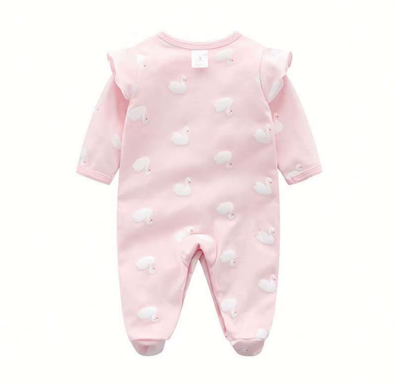 Load image into Gallery viewer, Combinaison bébé en coton à cygnes – Rose 🌸 - Pré-commande
