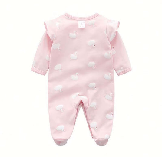 Combinaison bébé en coton à cygnes – Rose 🌸 - Pré-commande