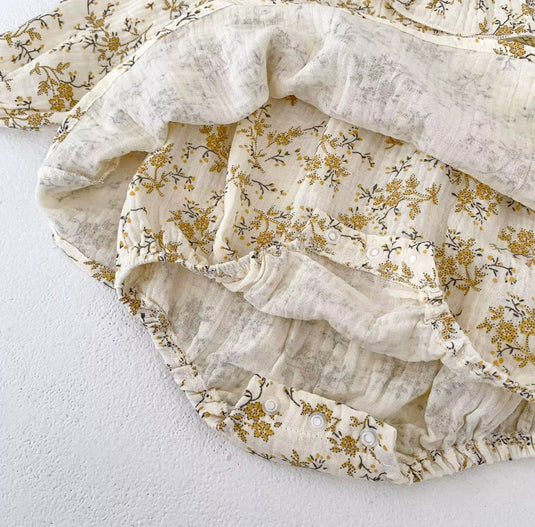 Barboteuse bébé fille à fleurs jaunes – 3 à 6 mois – Confort coton été