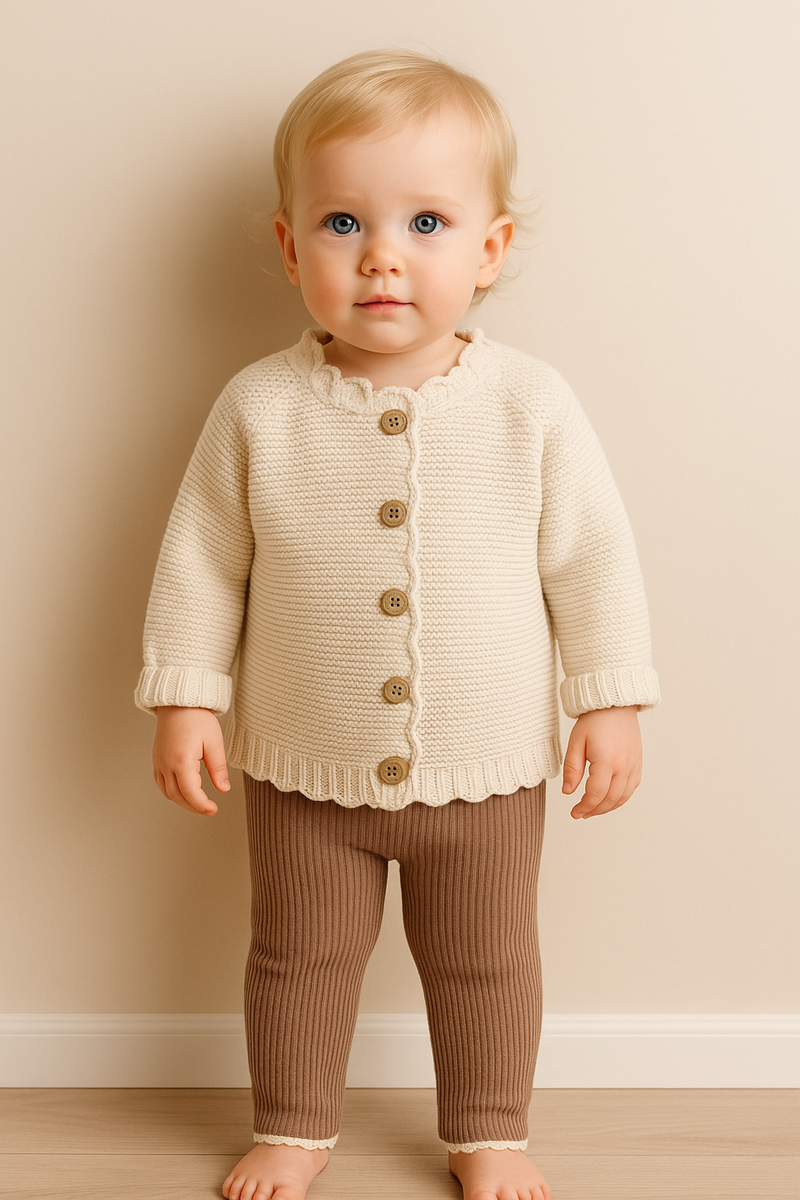 Chargez l&#39;image dans la visionneuse de la galerie, Cardigan bébé coton beige doux – Kali
