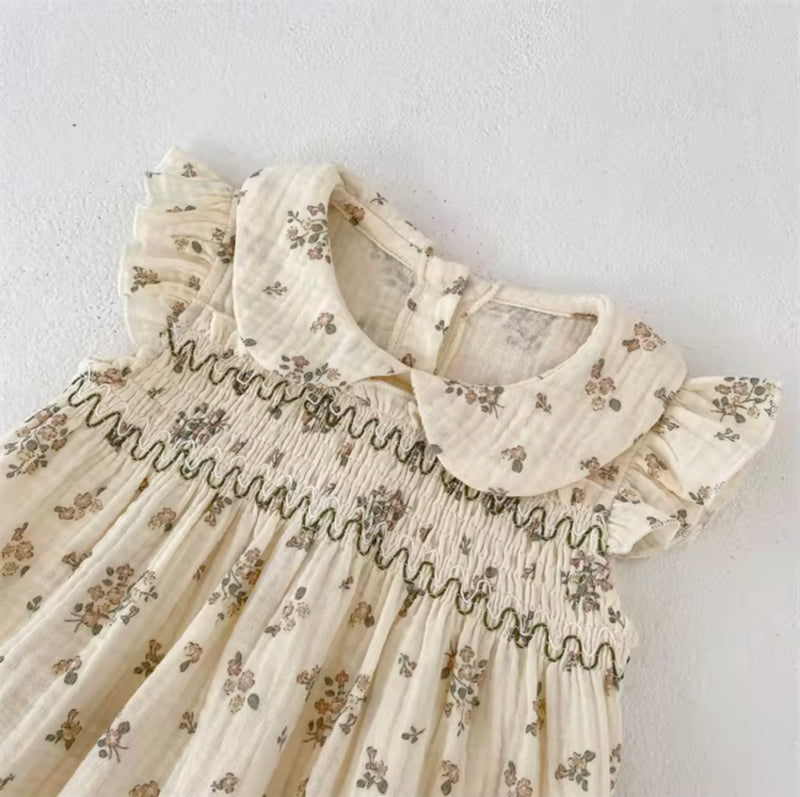 Load image into Gallery viewer, Baby girl floral romper in honeycomb cotton
