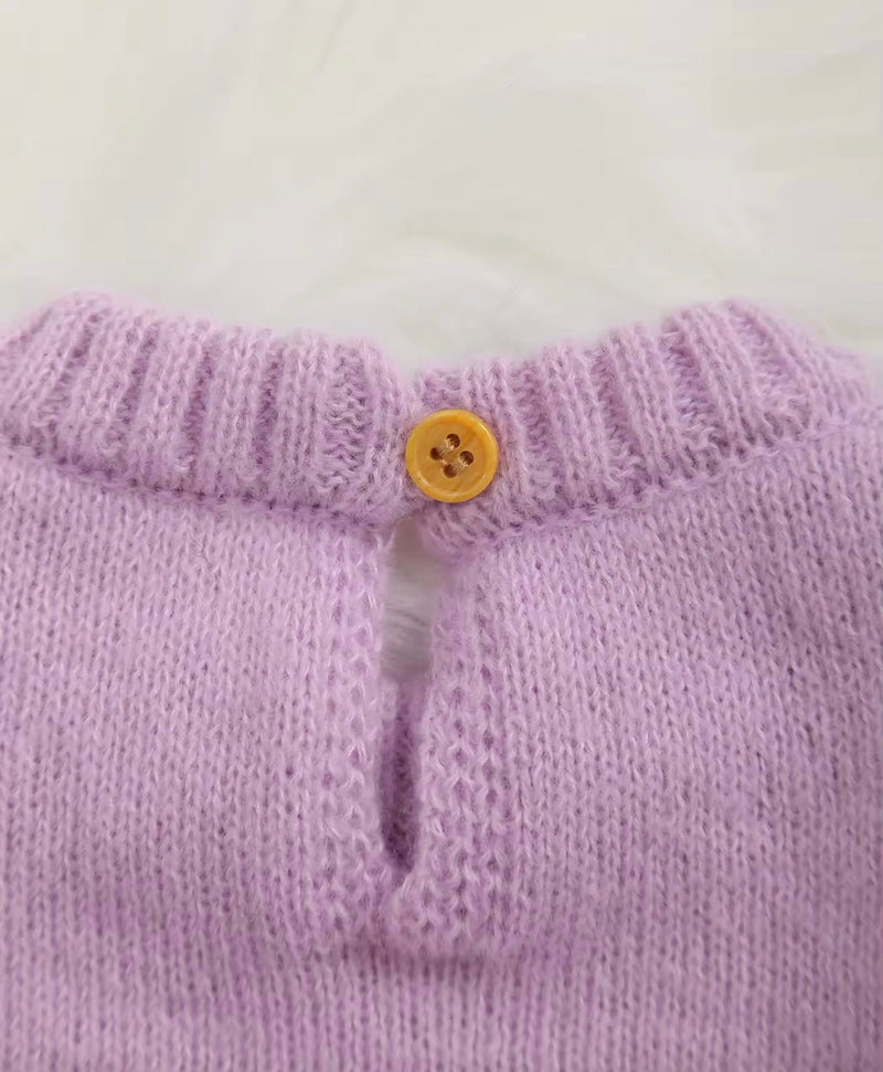 Load image into Gallery viewer, Lilac embroidered soft knit baby girl romper
