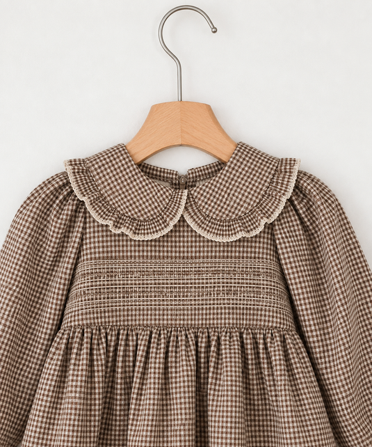 Charlotte baby girl dress with checked Peter Pan collar – Autumn-Winter