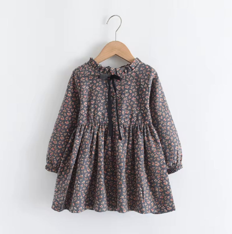 Load image into Gallery viewer, Two-tone floral autumn dresses for girls – soft cotton Kali -

