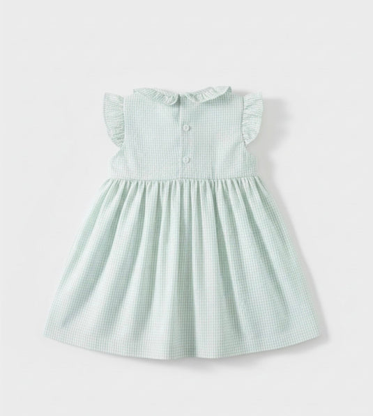 Baby girl's green checkered cotton dress