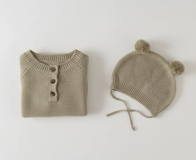 Load image into Gallery viewer, Baby boy soft cotton knit romper + hat – Kali
