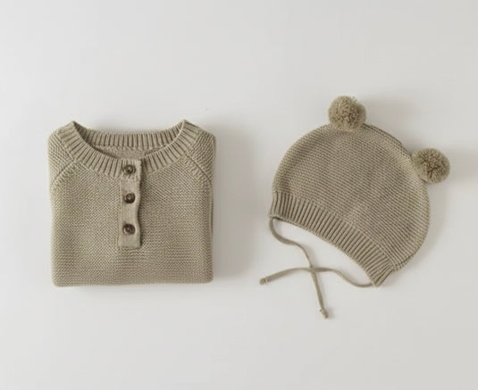 Baby boy soft cotton knit romper + hat – Kali