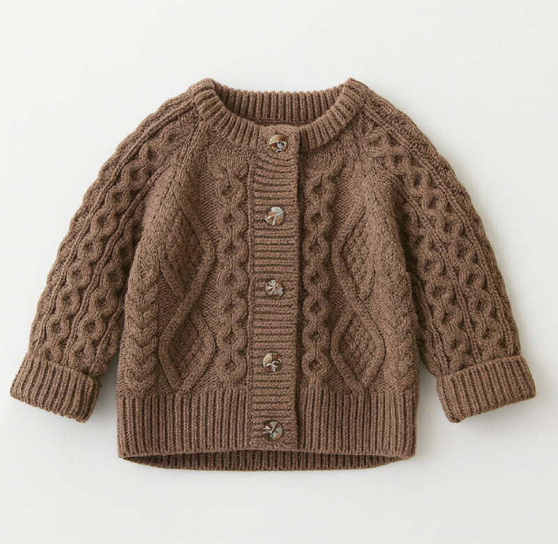 Load image into Gallery viewer, Girls' autumn-winter knitted cardigan in coffee and brown – Kali
