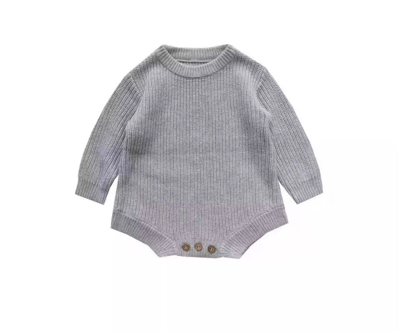 Load image into Gallery viewer, Baby boy autumn-winter organic knit romper – Lilac Khaki
