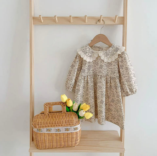 Robe fille à manches longues imprimé fleuri doux – Modèle Kali
