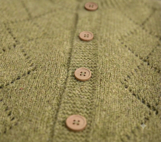 Cardigan olive en tricot ajouré pour bébé et fille – Automne-Hiver