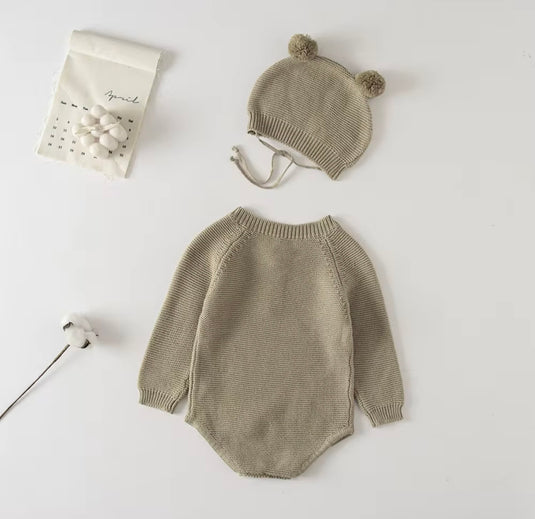 Baby boy soft cotton knit romper + hat – Kali