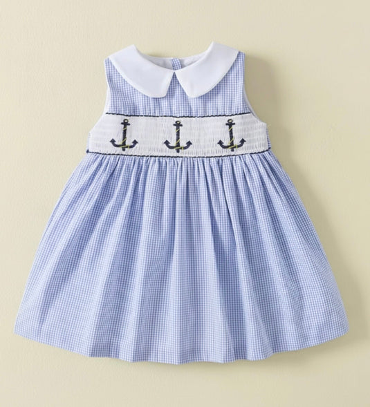Robe bébé fille en coton à carreaux bleus