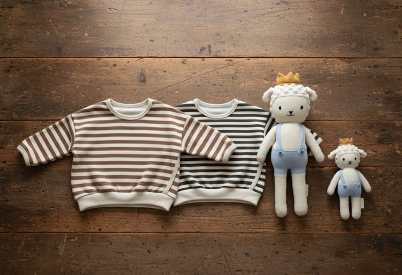 Load image into Gallery viewer, Boys' thick cotton sweater with comfortable stripes - Khaki Lilac
