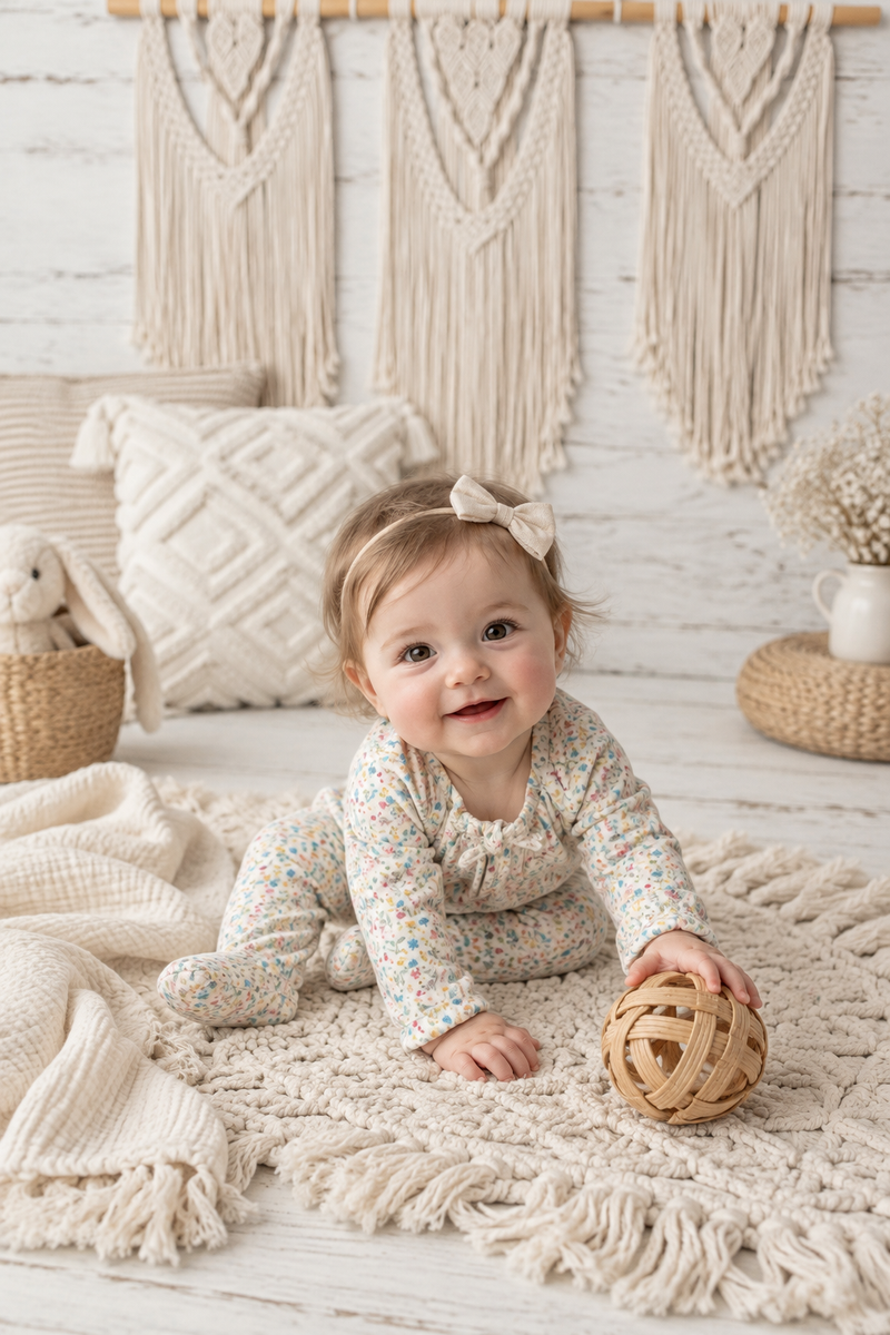 Load image into Gallery viewer, Organic cotton romper with small flowers, khaki and lilac
