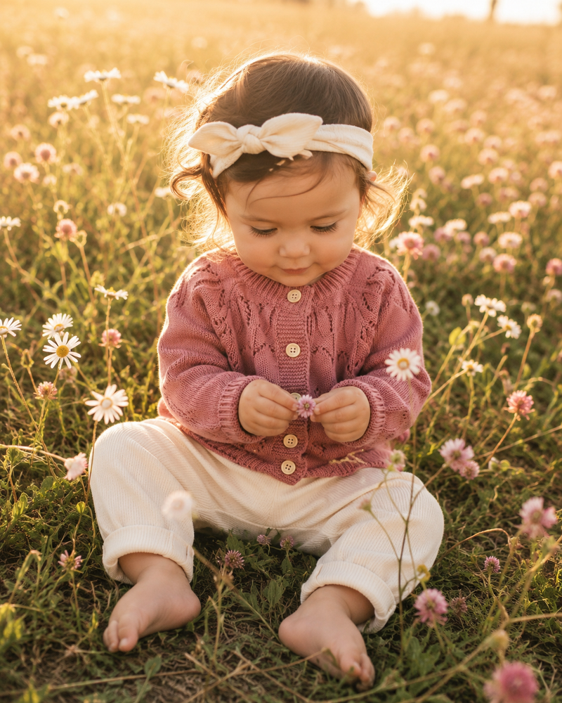 Chargez l'image dans la visionneuse de la galerie, Cardigan bébé fille en tricot doux été et respirant ivoire – Kali
