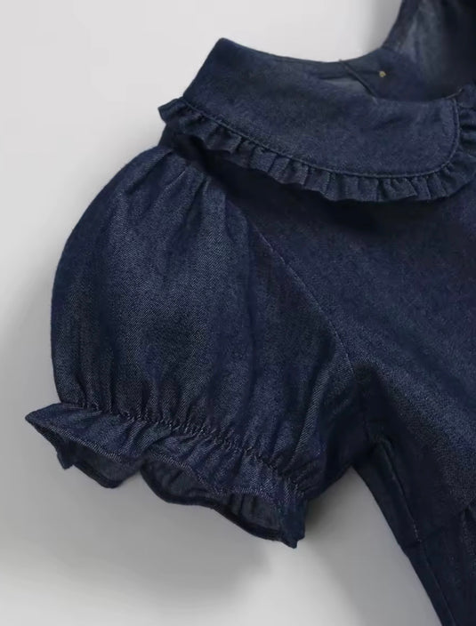 Robe fille en denim à col Claudine – Kali - Pré-commande