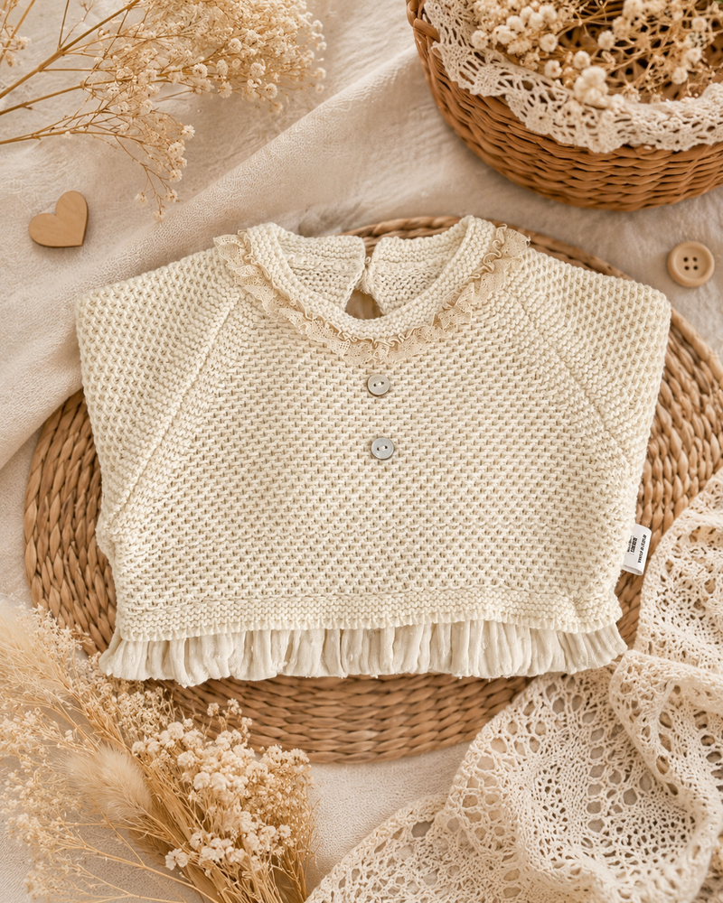 Chargez l'image dans la visionneuse de la galerie, Barboteuse bébé fille en coton et tricot ivoire – Automne-Hiver
