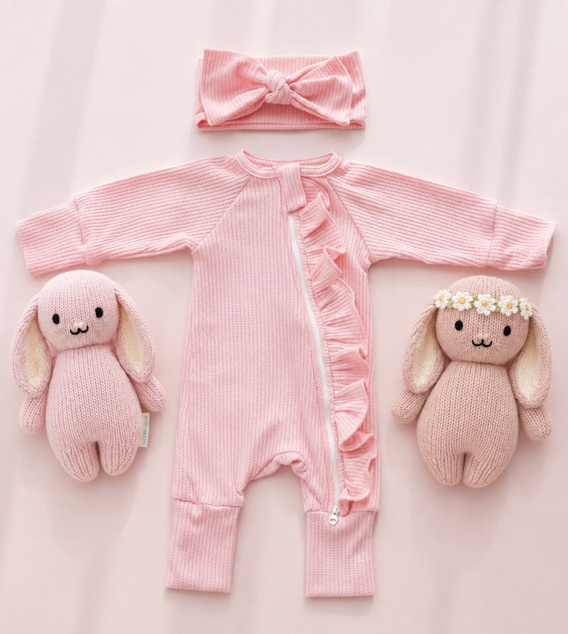 Load image into Gallery viewer, Boho chic pink baby girl romper in soft cotton
