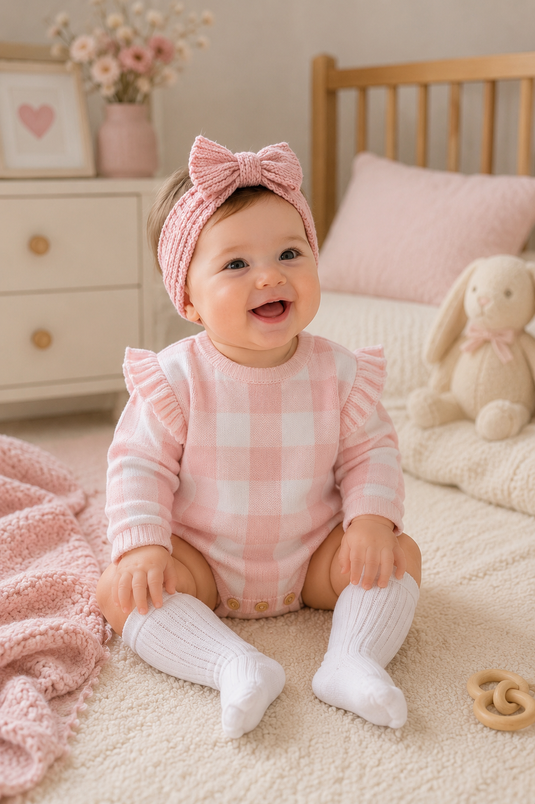 Soft cotton long-sleeved baby girl romper