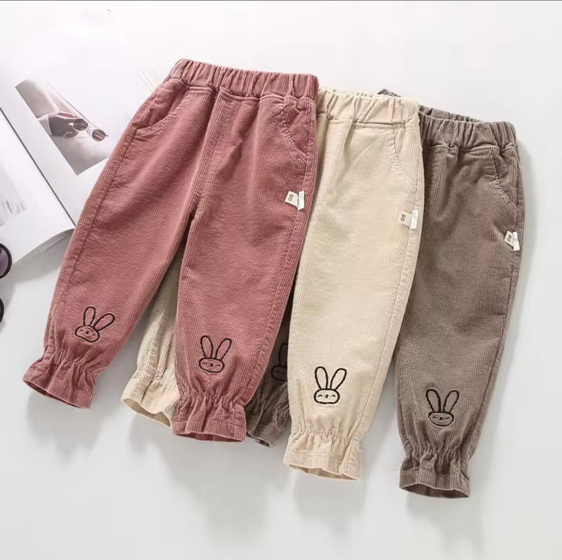 Load image into Gallery viewer, Girls' corduroy trousers with rabbit print – Kali
