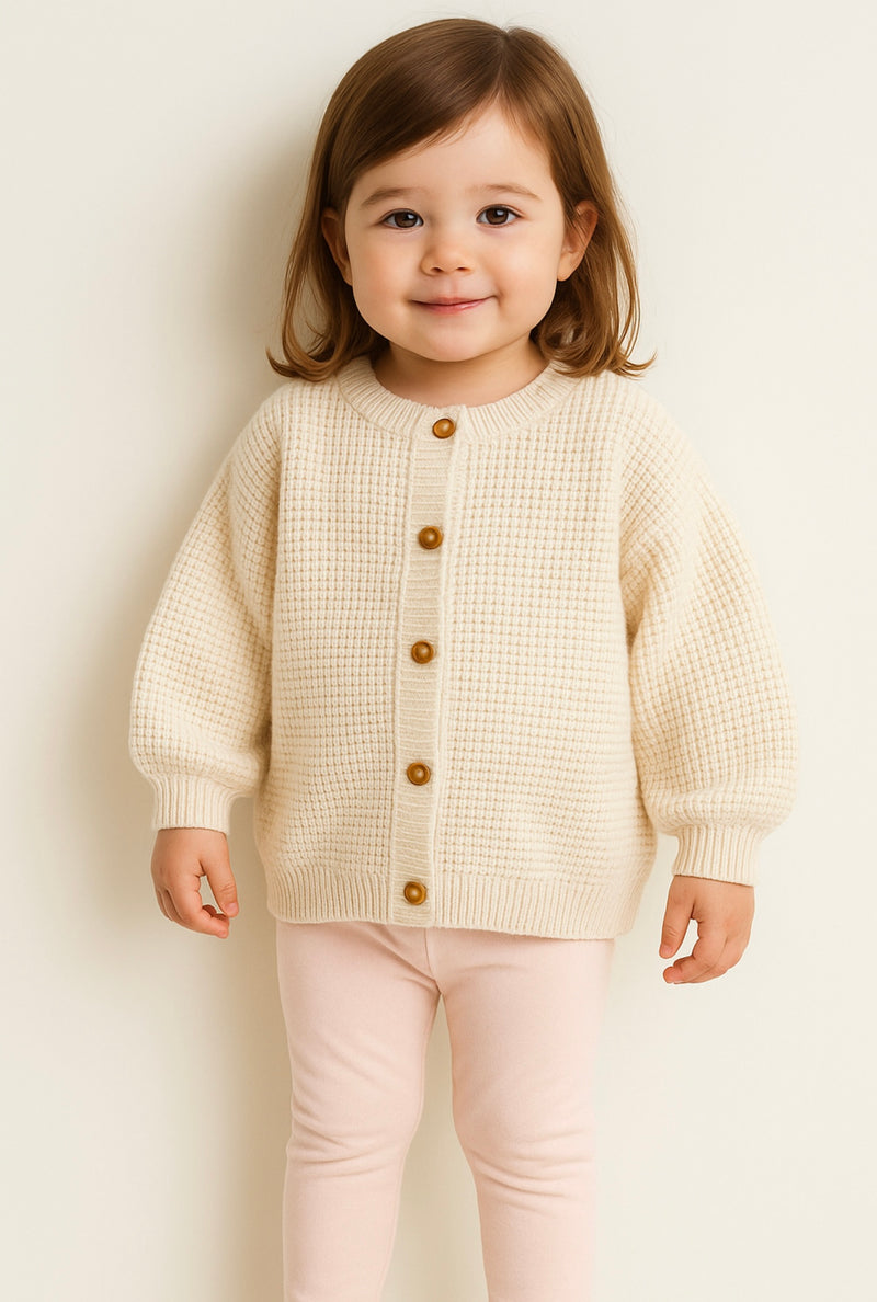 Chargez l&#39;image dans la visionneuse de la galerie, Cardigan vintage en tricot doux pour enfant – Kaki Lilas
