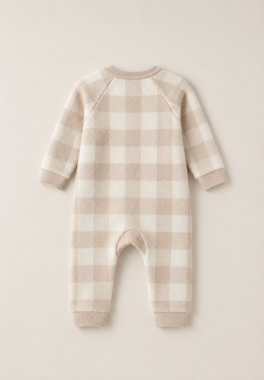 Barboteuse bébé unisexe damiers beige