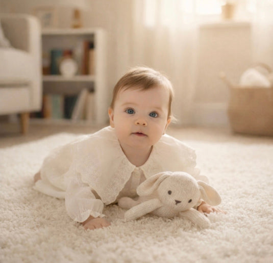 Barboteuse bébé fille en coton avec col en dentelle brodé – dernière pièce