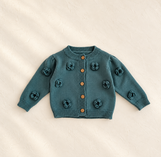Cardigan bébé fille en tricot de coton à fleurs en relief – Kali 🤍 - Pré-commande
