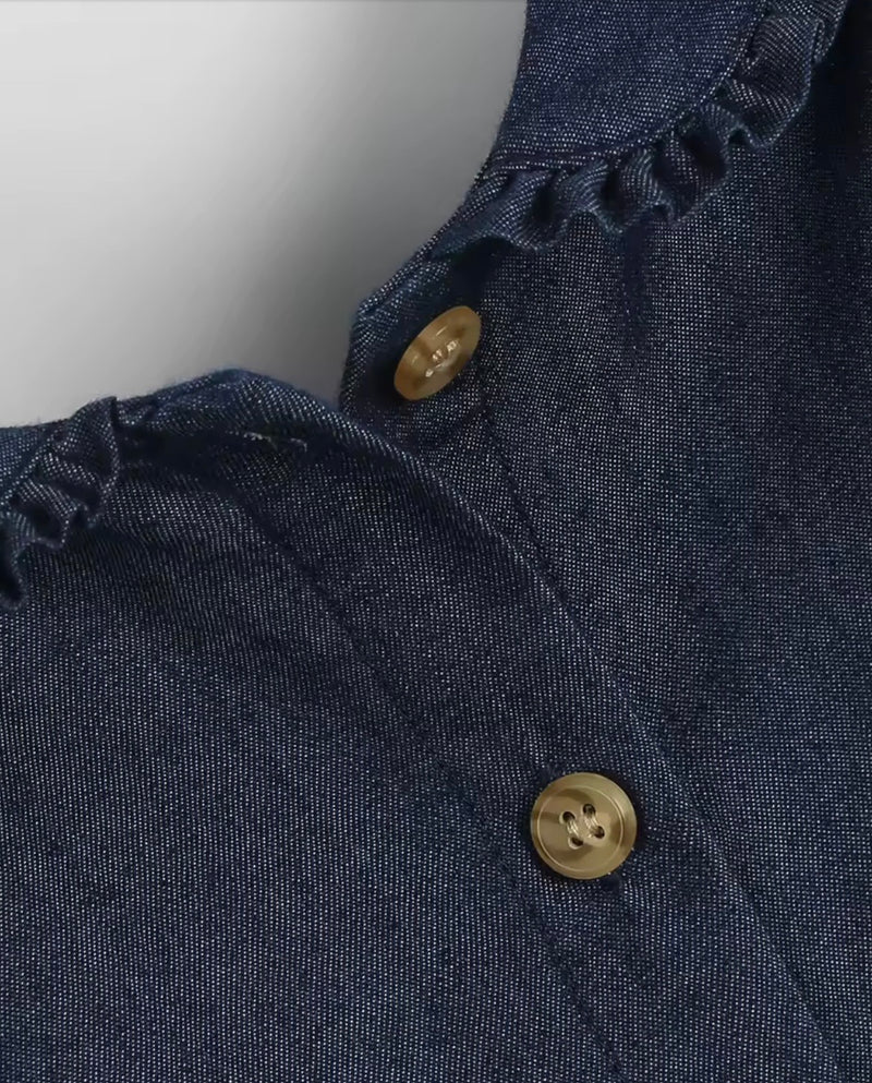 Chargez l'image dans la visionneuse de la galerie, Robe fille en denim à col Claudine – Kali - Pré-commande
