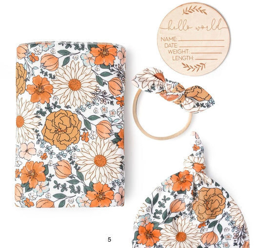 Ensemble cocon naissance bébé en coton – couverture, bonnet et bandeau