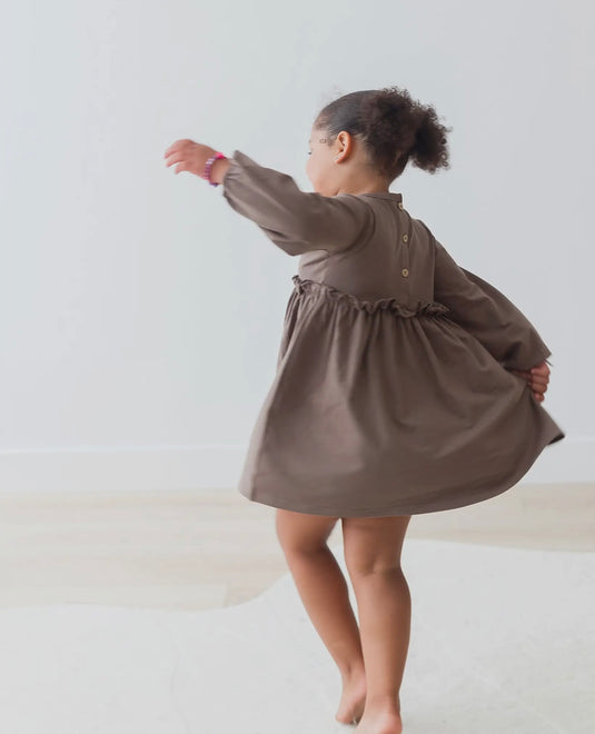 Robe en jersey à manches longues Walnut coton bio - Boutique Kaki Lilas