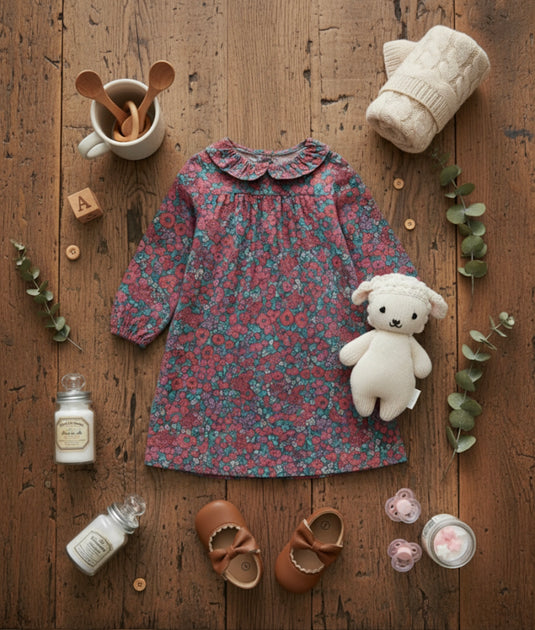 Robe pour filles en coton fleurs fuchsia – Kali