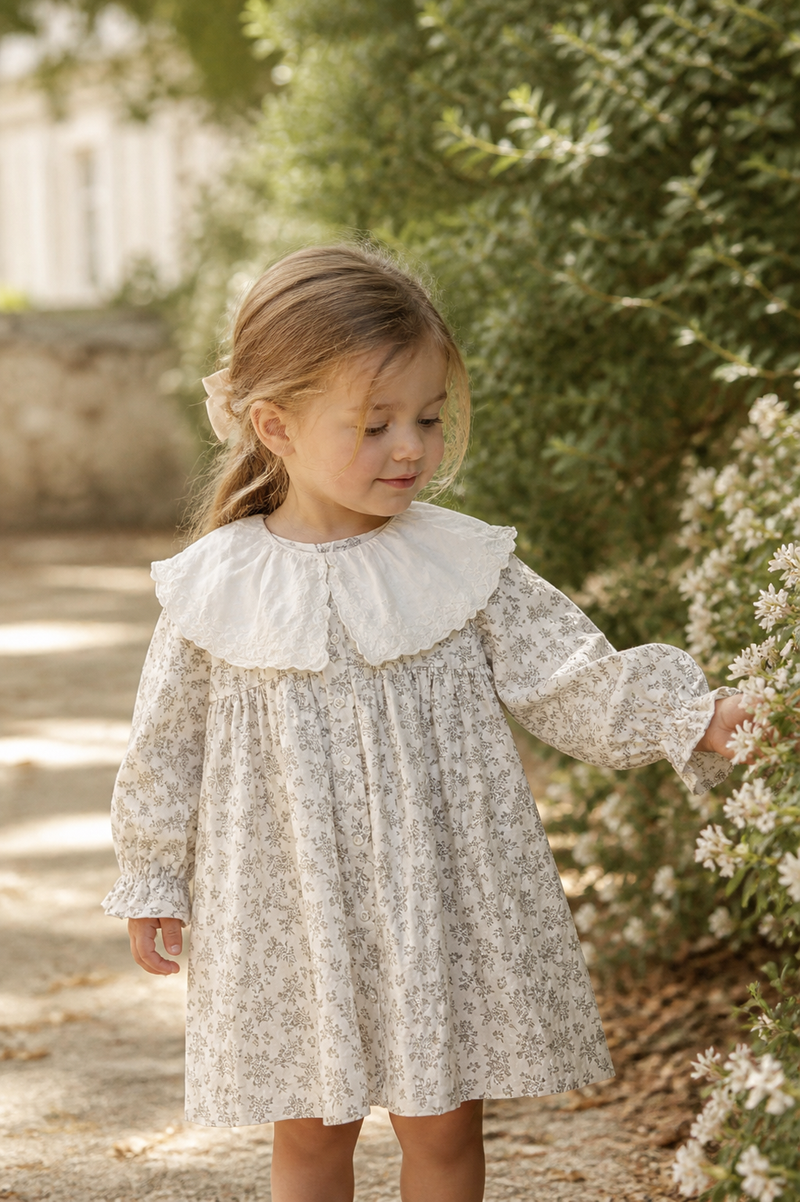 Chargez l'image dans la visionneuse de la galerie, Robe fille coton doux fleurs beige – Kali
