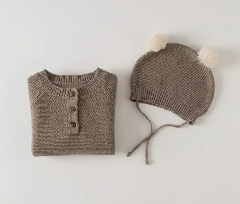 Load image into Gallery viewer, Baby boy soft cotton knit romper + hat – Kali

