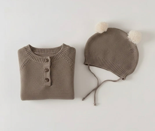 Baby boy soft cotton knit romper + hat – Kali