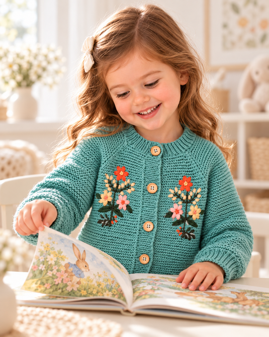 Cardigans fille en tricot avec broderies florales