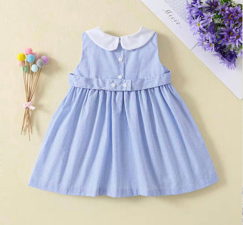 Chargez l'image dans la visionneuse de la galerie, Robe bébé fille en coton à carreaux bleus

