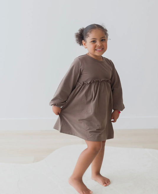 Robe en jersey à manches longues Walnut coton bio - Boutique Kaki Lilas