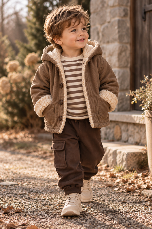 Manteau pour garçons style laine d’agneau chaud et doux