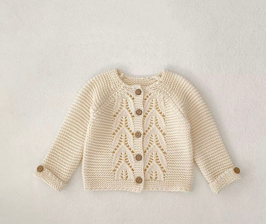 Soft 100% Cotton Baby Girl Cardigan – Blush Ivory - Last piece available