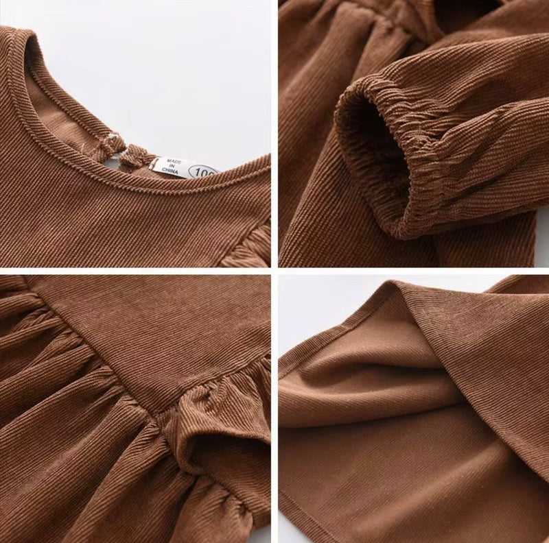 Load image into Gallery viewer, Corduroy Ruffle Dress for Girls - Autumn-Winter
