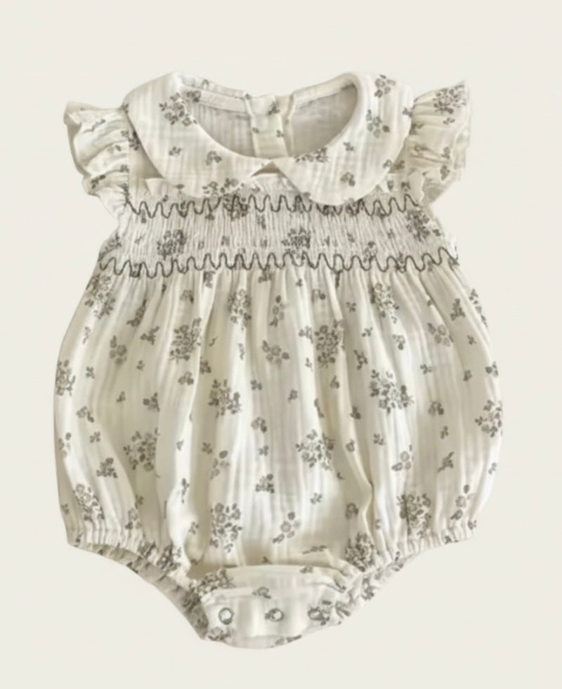 Load image into Gallery viewer, Baby girl floral romper in honeycomb cotton
