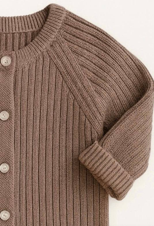 Baby boy cotton knit romper – Khaki lilac