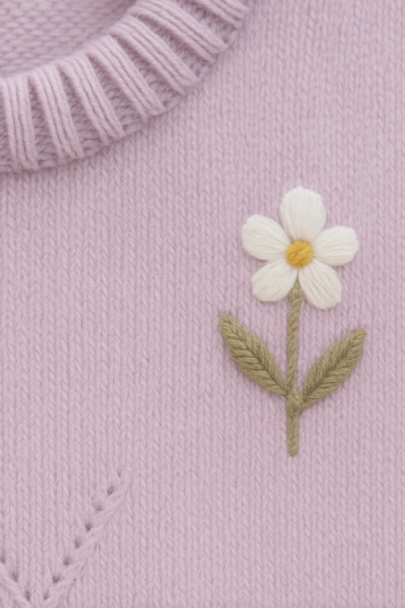 Load image into Gallery viewer, Lilac embroidered soft knit baby girl romper
