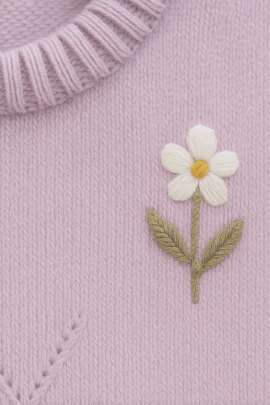 Lilac embroidered soft knit baby girl romper