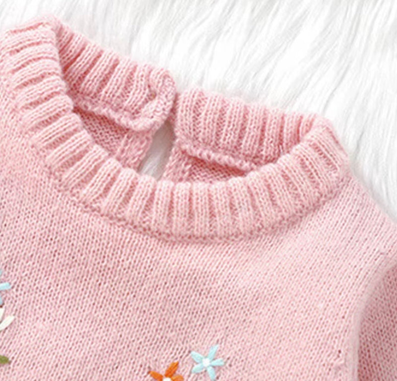 Chargez l'image dans la visionneuse de la galerie, Combinaison bébé fille en tricot rose à broderies florales - Pré-commande
